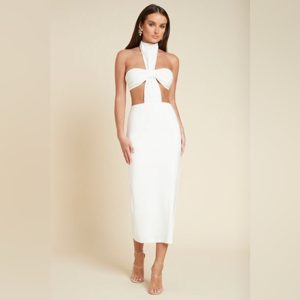 RUNAWAY THE LABEL DANI MIDI DRESS IN WHITE